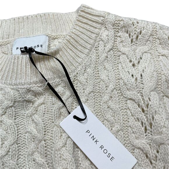 NWT PINK ROSE Knit Sweater with Tie Back Blizzard White Size Medium - Picture 5 of 8